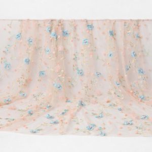 3D Floral Embroidered Mesh Lace – Pre-Cut 1 Metre