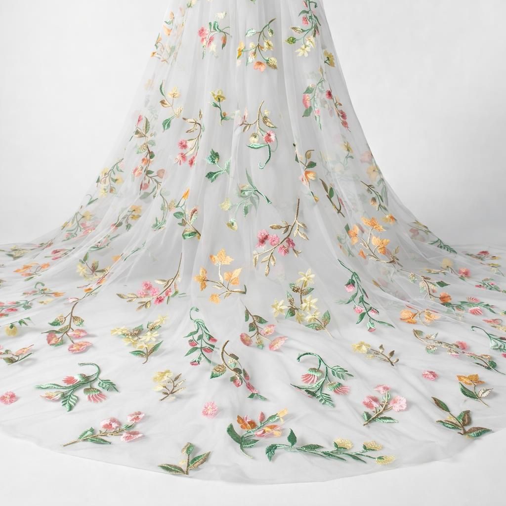 Multicolour Floral Embroidered Tulle – Pre-Cut 4 Metre Piece