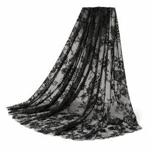 Black Peony Embroidered Tulle Lace – 3 Metre Pre-Cut