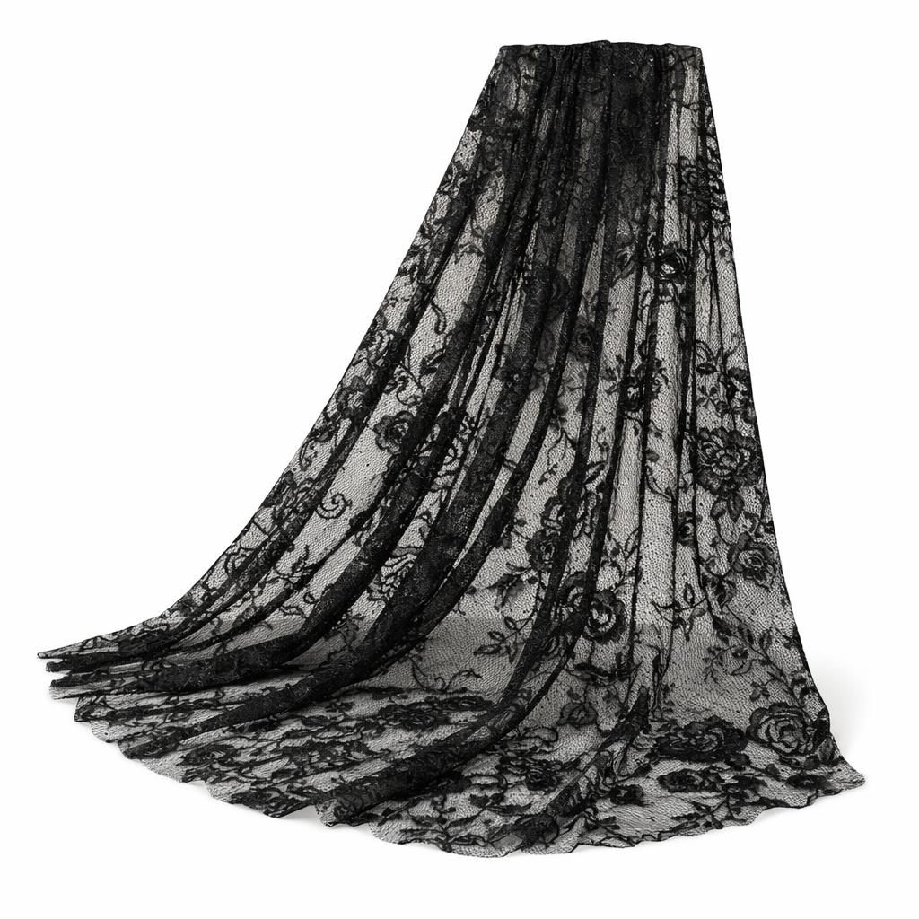 Black Peony Embroidered Tulle Lace – 3 Metre Pre-Cut